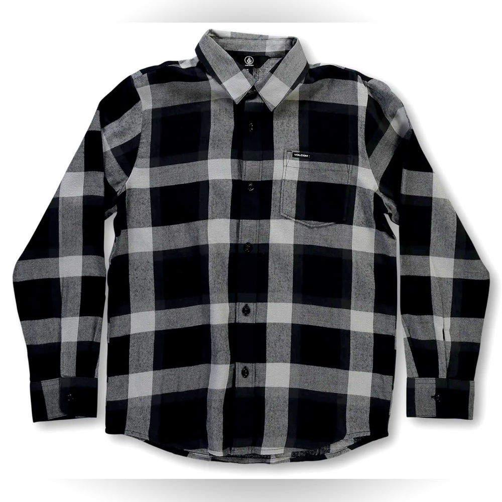 NWOT VOLCOM Big Boys Curwin Long Sleeve Flannel Black Grey BOYS size 2T